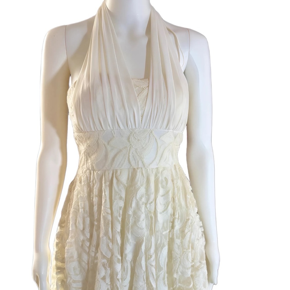 Jodi Kristopher Ivory Lace Halter Mini Dress‎ Womens 1 Cream Bridal Shower Chic